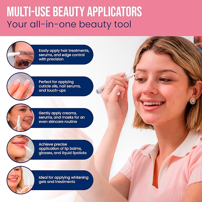5 Refillable Beauty Applicator Pens_Multi-Use Empty Refillable Cuticle/Hair/Nail Oil Pen, Lip Gloss Tube Washable, Reusable Liquid Applicators for DIY Beauty_2 Syringes & Push Sticks