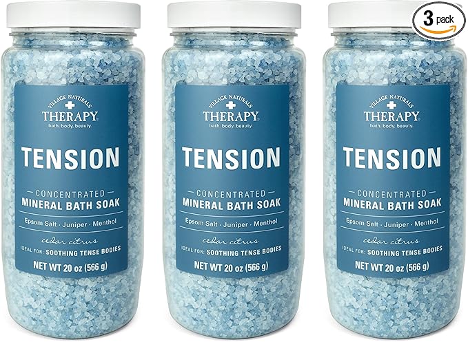 Village Naturals Therapy Tension Concentrated Mineral Bath Soak, Cedar Citrus Scent, 20 Oz, Pack of 3