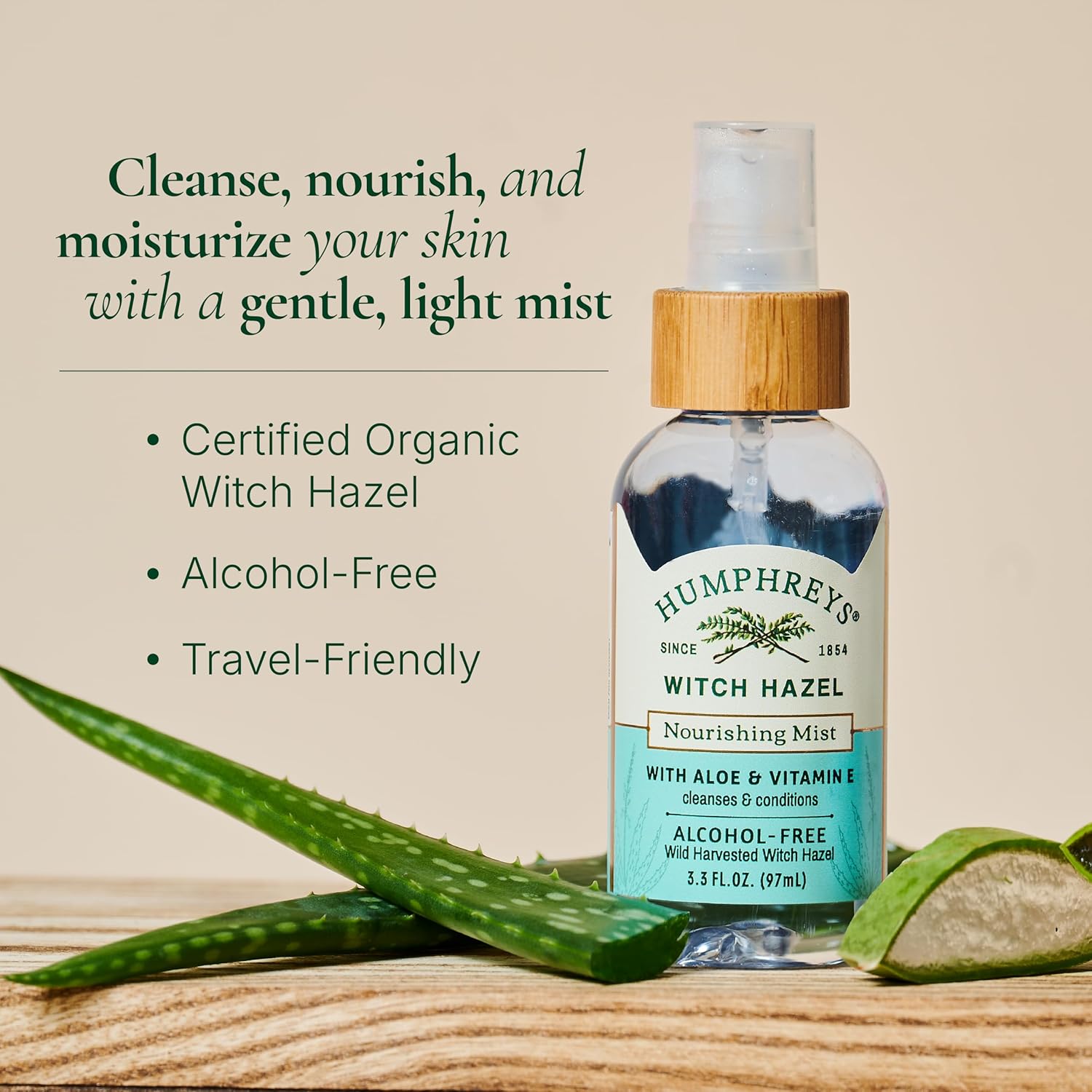 Humphreys Witch Hazel Nourishing Toner Mist Spray | Nourishing Hydrating Toner | Alcohol-Free | Wild Harvested Witch Hazel | Travel Size 3.3 Fl Oz | Clean Beauty | Vegan & Cruelty-Free