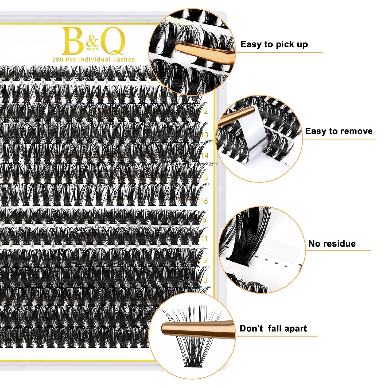 B&Q Lash Clusters 280PCS Eyelash Clusters, 40 50 C 9-16MIX Individual Lash Comfortable Eyelash Extension, Classic Look Pestañas Postizas (4050D-C)