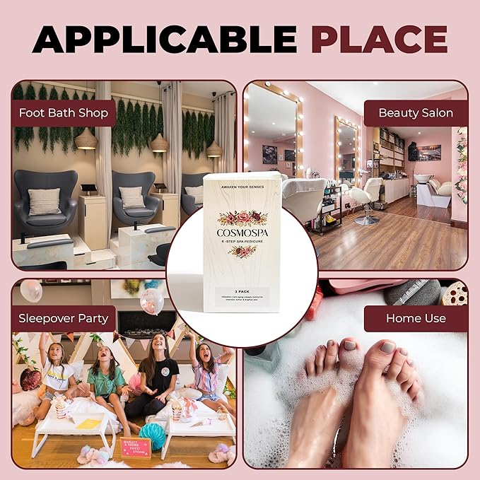 CosmoSpa Deluxe Six-Step Pedicure Set - 3 Pack, Premium Foot Care Kit for Ultimate Spa Experience at Home, Perfect for Relaxation and Rejuvenation (Pearl)