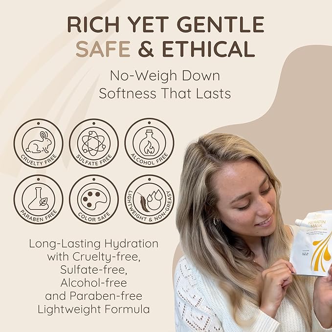 VITAMINS hair cosmetics Keratin Hair Mask Deep Conditioner - Biotin Collagen Protein & Castor Oil Repair for Dry Damaged Hair - Conditioning Treatment for Curly or Straight Thin Fine Locks