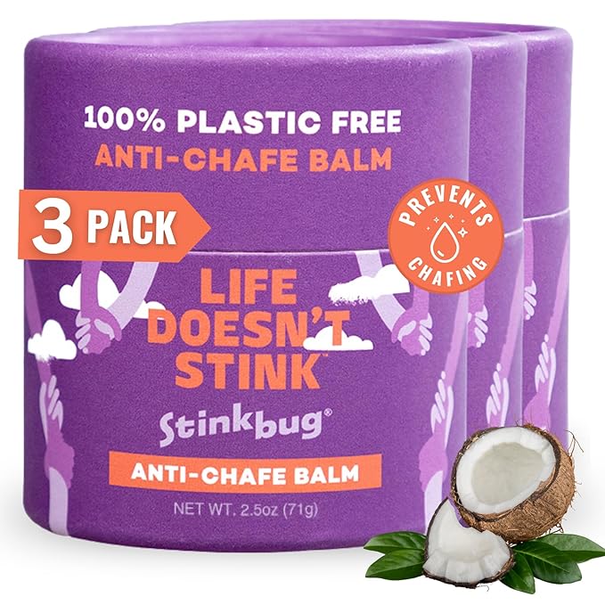 Stinkbug Naturals Organic Plastic Free Anti-Chafe Balm Tub, 100% Natural Ingredients, Aluminum Free Packaging, 2.5 Ounce Pack of 3