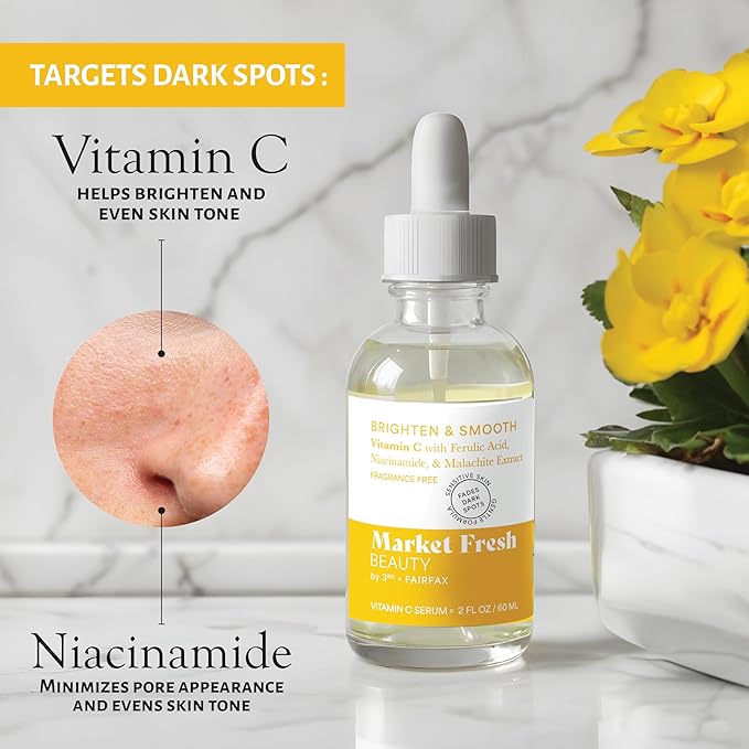 Vitamin C Serum with Ferulic Acid, Niacinamide, & Malachite Extract | Brighten & Smooth | Fragrance-Free | 2 fl oz