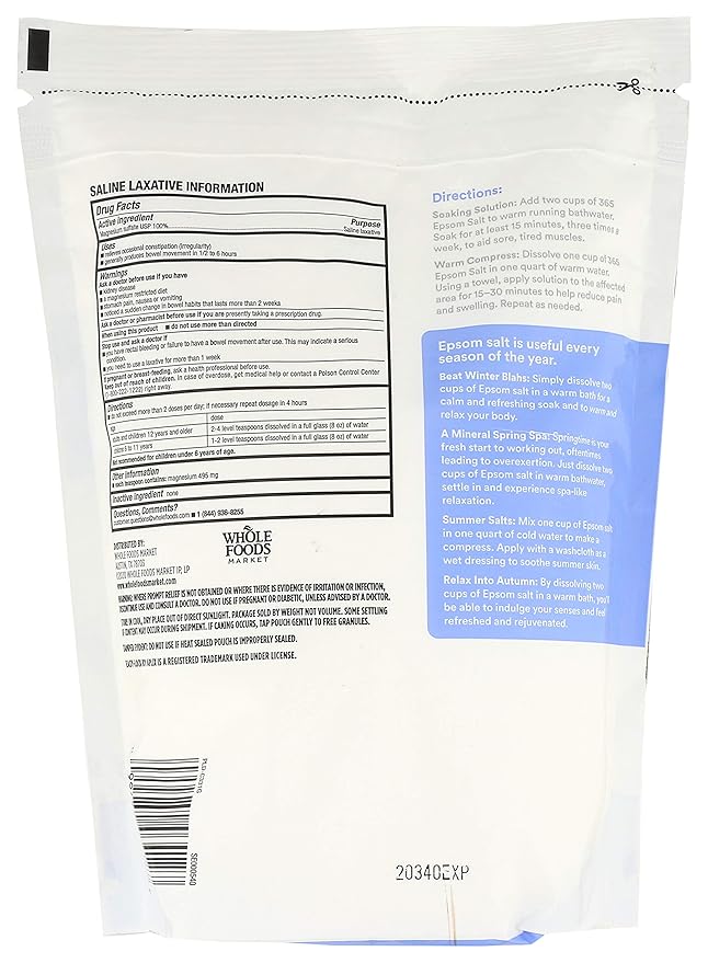 365 by Whole Foods Market, Epsom Salt, 64 Ounce (Pack of 2)