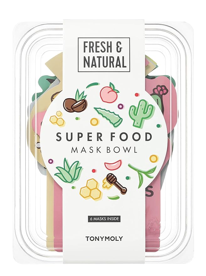 TONYMOLY Super Food Mask Bowl, Sheet Face Mask Set, Korean Skincare to Replenish & Hydrate Tired Skin, 0.74 oz