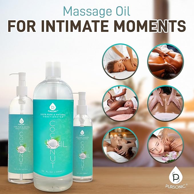 Pursonic Pure Unscented Fractionated Coconut Oil - 16 Oz Multipurpose Oil for Skin, Hair, Body Massage & Makeup Removal - Carrier Oil for Essential Oils and Aromatherapy