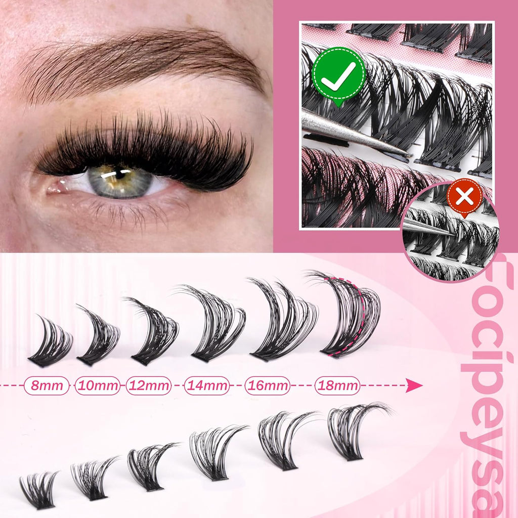 DIY Lash Extension Kit 300pcs Individual Lashes Cluster 80D D Curl Eyelash Extension Kit Lash Clusters with Lash Applicator Tool for Self Application by Focipeysa (80D-0.07D-8-18MIX)
