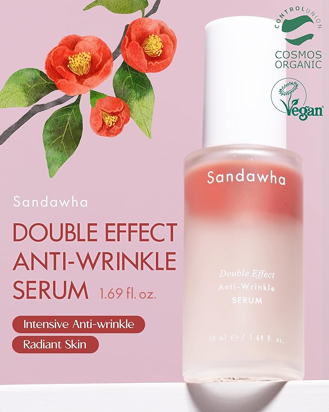SKINCURE Sandawha Double Effect Anti-Wrinkle Serum with Camellia Extract - Vegan Korean Serum, Nourishes & Reduce Wrinkles, Daily Line Smoothing Treatment for Fine Lines, 1.76 fl.oz.