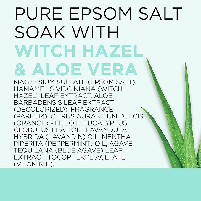 Dr Teal's Pure Epsom Magnesium Salt Soak, Clarify & Smooth with Witch Hazel & Aloe Vera, 3 lbs (Pack of 4)