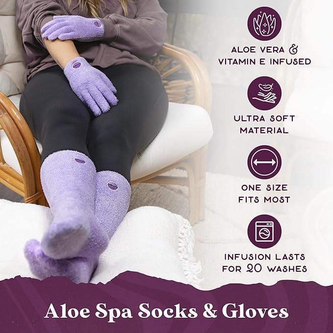 Purple Canyon Fuzzy Socks & Gloves and Essential Oil Balm Spa Kit | Purple Socks and Gloves Infused with Aloe Vera and Vitamin E Oil | Beeswax Miracle Balm for Cracked Heel Repair and Foot Care