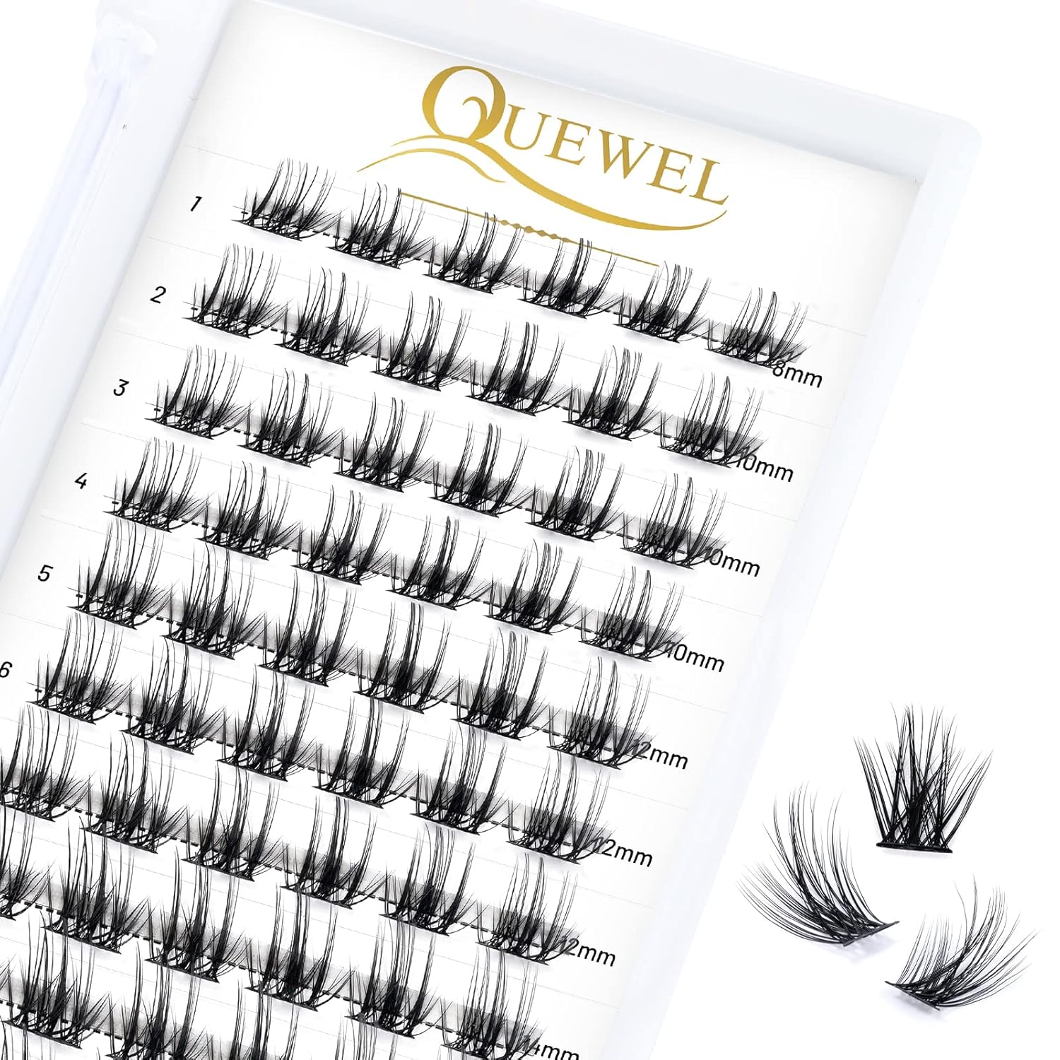 QUEWEL Cluster Lashes 72 Pcs Wide Stem Individual Lashes C/D Curl 8-16mm Length DIY Eyelash Extension False Eyelashes Fluffy02 Styles Soft for Personal Makeup Use at Home (Fluffy02-D-MIX8-16)