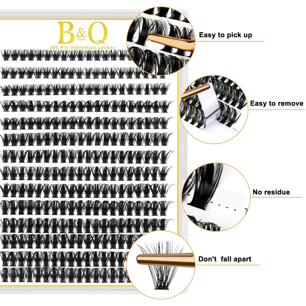 B&Qaugen Lash Clusters 50D-D-10-18MIX Individual Lashes 280 Clusters False Eyelash 30D 40D 50D Lash Clusters Extensions Individual Lashes Cluster DIY Eyelash Extensions (50D-D,10-18MIX)