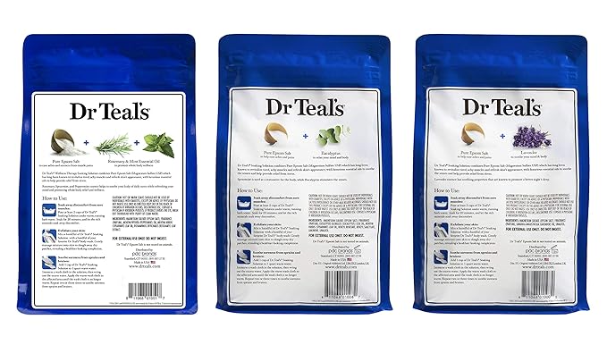 Dr. Teal's Pure Epsom Salt Soaking Solution Gift Set (3 Pack, 3lbs ea.) - Soothe & Sleep Lavender, Relax & Relief Eucalyptus with Spearmint, Wellness Therapy with Rosemary & Mint