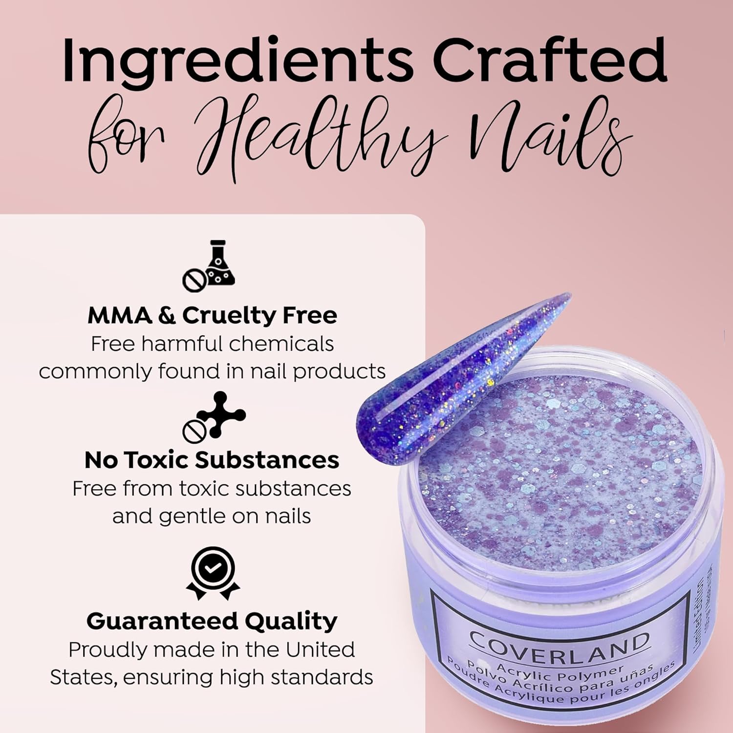 Tones Coverland Acrylic Nail Powder "Amethyst Stars" - Limited Edition Acrylic Powder for Nail Design, Sculpting, and Masking Nail Bed Imperfections - Professional Acrylic Nail Supplies - (1.5 Oz)