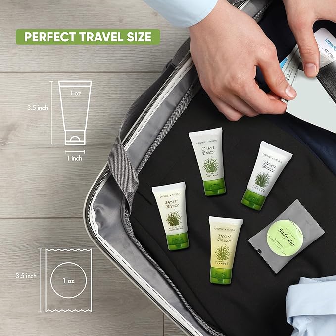 Terra Pure Desert Breeze Hotel Soaps & Toiletries Bulk Set | 1-Shoppe Amenities Kit | 1oz Shampoo & Conditioner, Body Wash, Lotion, Bar Soap | Travel Size | 75 Pieces