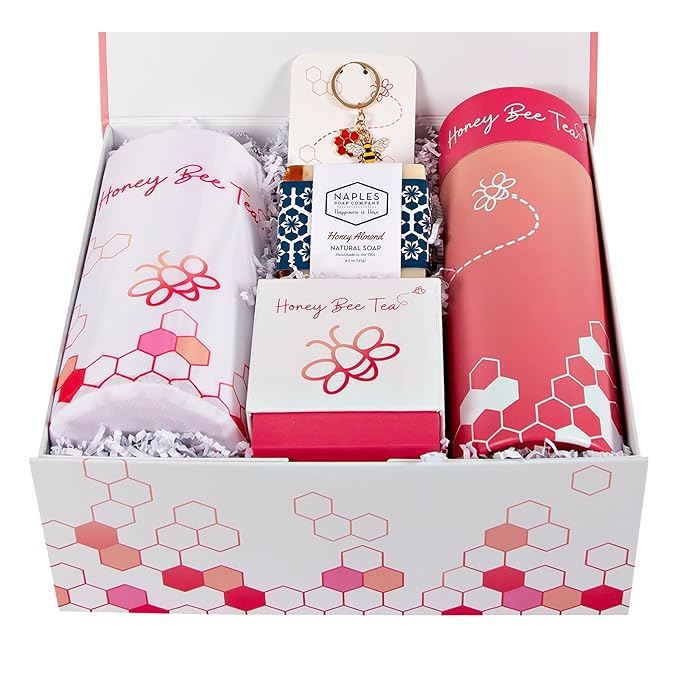 Birthday Bridesmaid Graduation 7 Piece Gift Set | Gifts for Women | 7 Piece Set | Hand Picked Beautifully Packaged | Luxury Spa Gift Featuring Naples Soap Company | Honey Bee Tea™