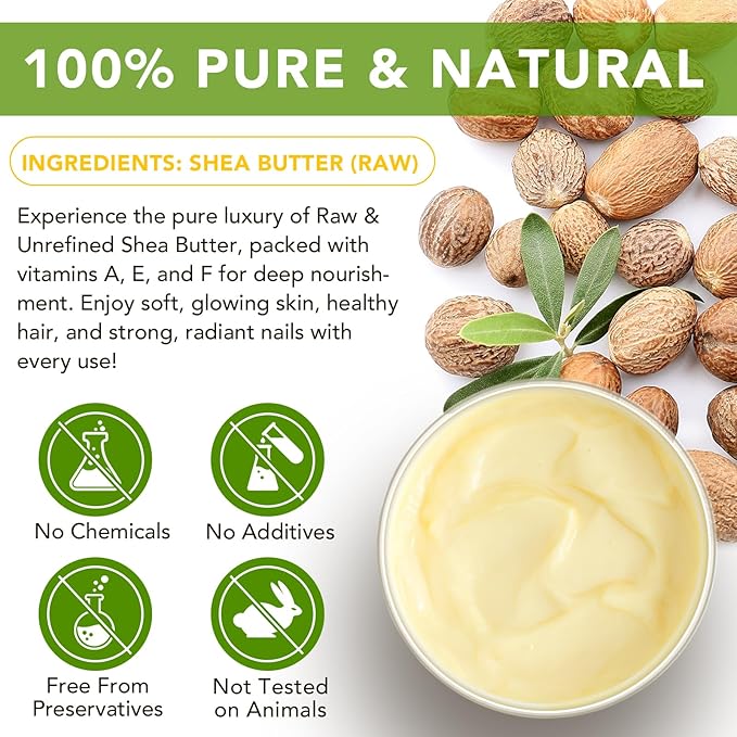 Pure Organic Shea Butter Raw, Unrefined Body & Face Butter, 100% Pure & Natural Body Butter for Dry, Cracked Skin, Stretch Marks & Anti-Aging, 7.76 oz