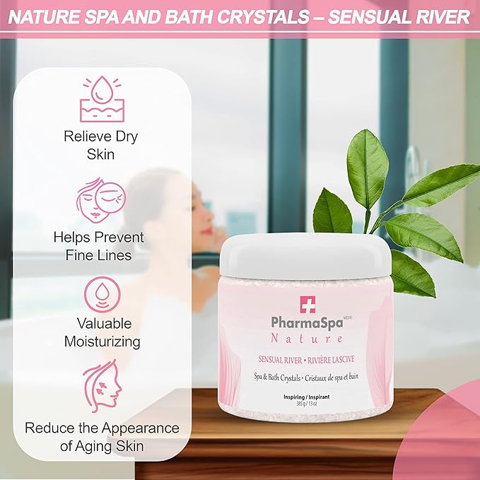 Nature: Spa and Bath Crystals with All-Natural Extracts - 385 g/13 oz – Epsom Bath Salt for Hot Tub Aromatherapy and Relaxation – Gluten Free, Parabens Free, Cruelty Free (Sensual River)