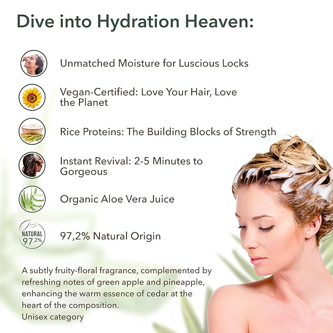 Aloe Vera Hair Mask with Organic Aloe Vera for Hair – Hydrating & Fortifying, 96.9% Natural, Vegan, Deep Treatment for Damaged, Dry & Curly Hair, Shea Butter & Rice Proteins, 8.5 Fl Oz