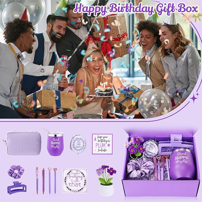 Abbylike Birthday Gifts for Women Purple Self Care Get Well Soon Gift Baskets and Sets for Mom Make up Care Package Box for Her Wife Friends Sister Girlfriend Christmas Valentines Mothers Day