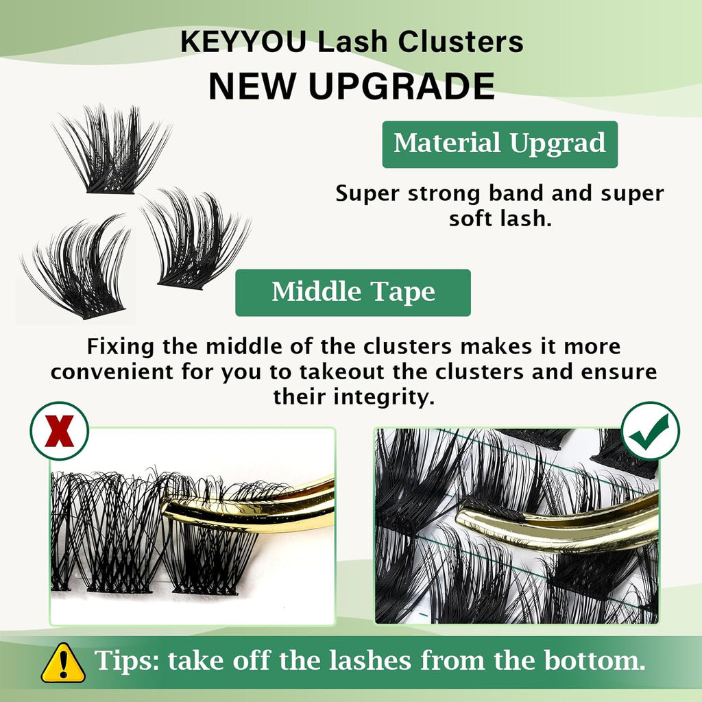Lash Clusters 96pcs Individual Lashes Y22 D Curl 14mm Eyelash Clusters KEYYOU Volume Wispy Lash Extension Soft&Comfortable Easy DIY at Home(Y22,D-14mm)