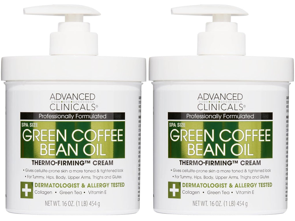 Advanced Clinicals Green Coffee Bean Thermo - Firming Body Lotion | Caffeine Infused Collagen Cream Moisturizer & Body Cream For Women, Stomach, Legs, & To Improve Look Of Textured Crepey Skin, 2pack