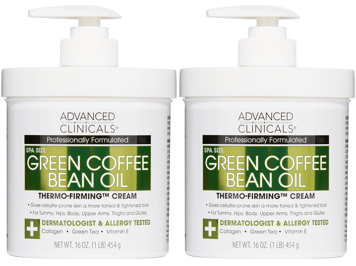Advanced Clinicals Green Coffee Bean Thermo - Firming Body Lotion | Caffeine Infused Collagen Cream Moisturizer & Body Cream For Women, Stomach, Legs, & To Improve Look Of Textured Crepey Skin, 2pack