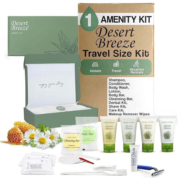 Amenity & Accessory Kit | 1 oz Shampoo, Conditioner, Lotion, Body Wash, Body Bar, Cleansing Bar, Shave & Dental Sets, Make-Up Wipes, Vanity Kit | 1 Set per Case