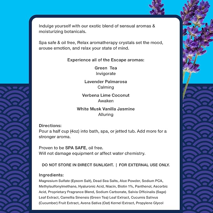 Relax Spa & Bath, Epsom & Dead Sea Salts, Aromatherapy Bath Salts for Hot Tub, Bath, or Spa, Infused with Magnesium, Mothers Day Gifts & Gifts for Mom, Lavender Palmarosa Scent