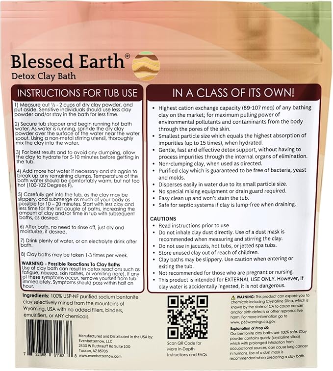 Blessed Earth® Detox Clay Bath, 100% Pure Sodium Bentonite Therapeutic Grade - Removes Toxins, Impurities and Contaminants, by Evenbetternow LLC, 4 lbs (64 oz)