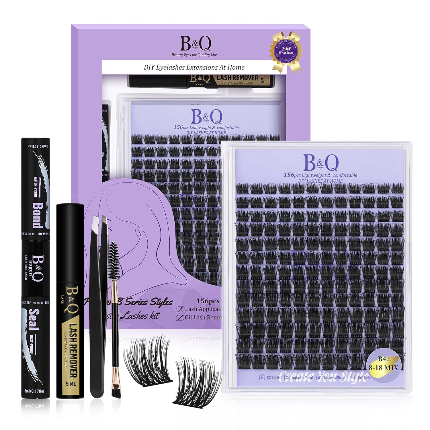 B&Qaugen Lash Clusters B42 DIY Eyelash Extensions(B42,8-18MIX)
