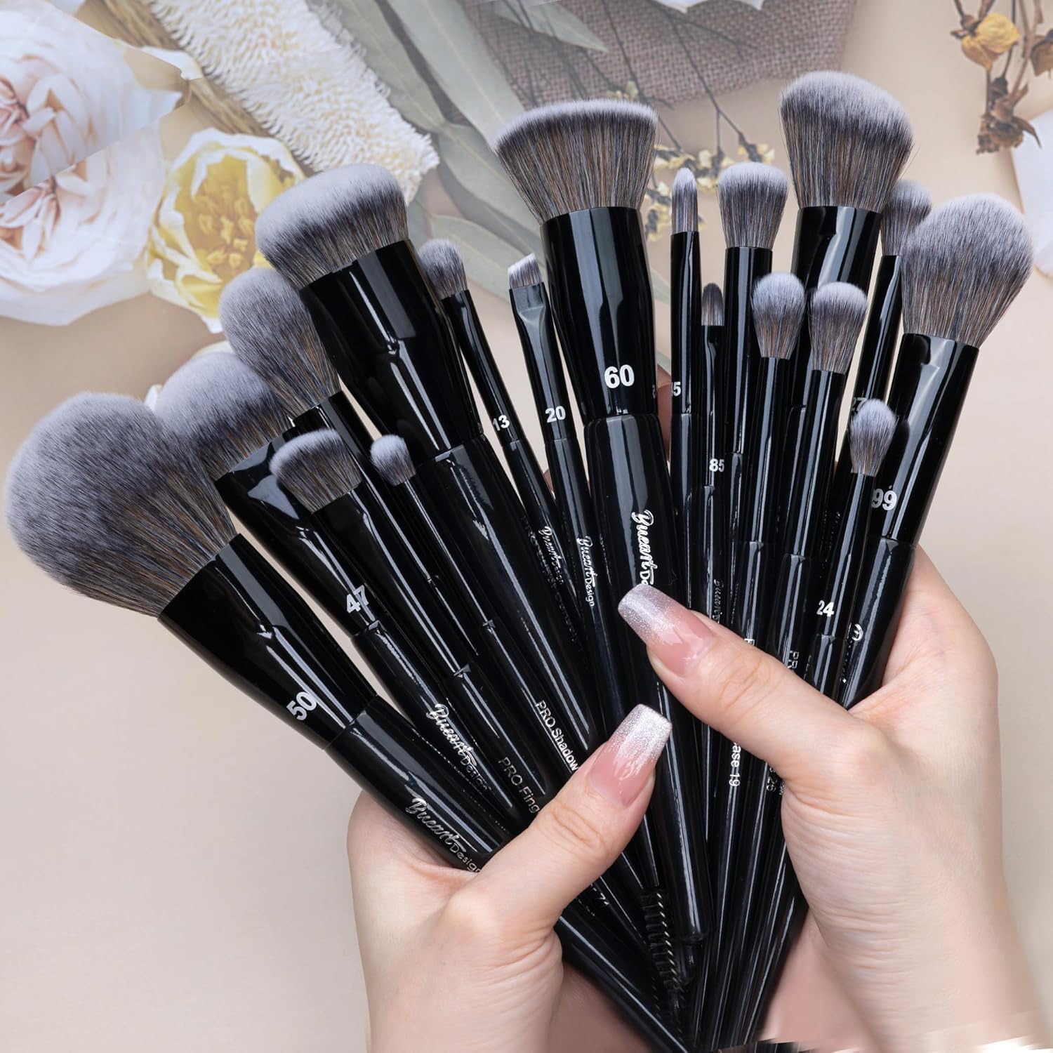 Bueart Design 19Pcs Professional Grade Labeled Makeup Brushes Set, Large Foundation Powder Contour Concealer eyeshadow Blush EyeLiner Make up Brushes,Premium Synthetic hair,Vegan Cruelty-free