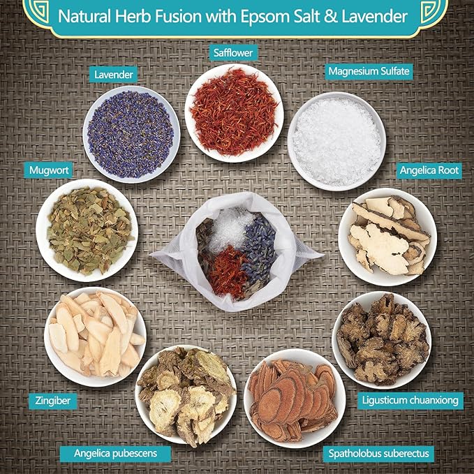 Foot Soaking Salts with Herbs, Epsom Salt, Lavender, and Mugwort, Foot Bath Spa for Soothing Relaxation, Detox, Pain Relief, and Softening Dry, Cracked Feet, Relax & Warm Pedicure, 10 Sachets