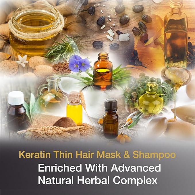 Vitamins Keratin Hair Treatment Kit - Deep Conditioner Mask and Protein Shampoo for Fine, Dry, Damaged, Color-Treated Hair