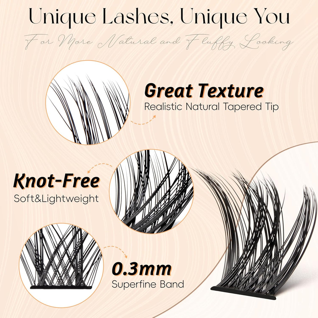 Lash Clusters DIY Lash Extensions, C Curl Individual Lashes Clusters Lashes Wispy Lash Extensions Natural Look Eyelash Clusters Mix 8-16mm(VOLUME-0.07C-8-16mm)