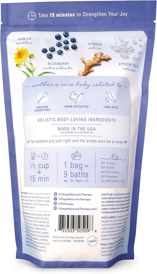 Village Naturals Therapy Comfort Foaming Bath Soak, Blueberry Citrus Scent, 36 oz, Pack of 2