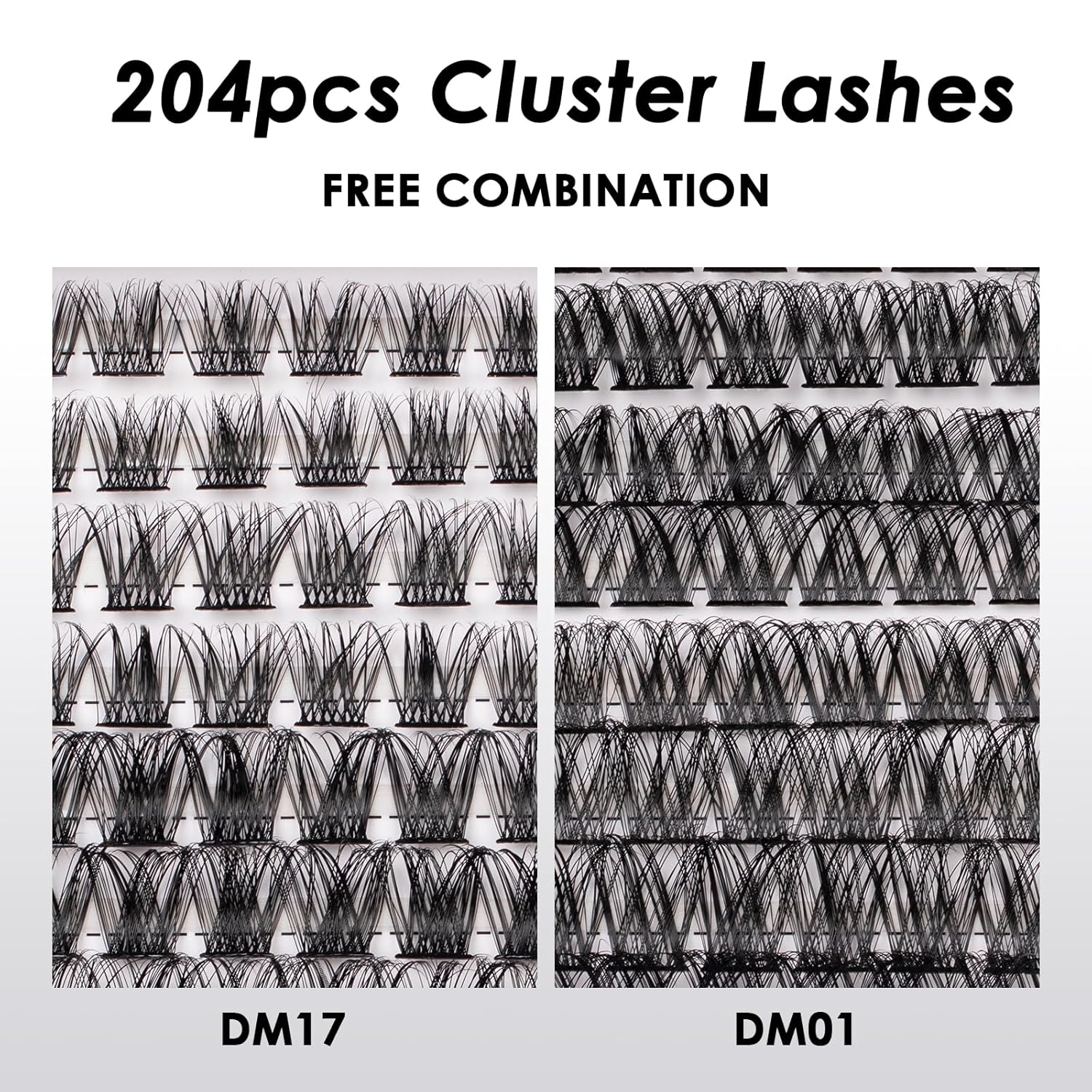 Lash Clusters 204 Pcs Individual Lashes Clusters Eyelash Extensions False Eyelashes DIY Lash Extension Kit Reusable False Eyelashes Natural Look Mix 10-16mm C D Curl(DM01+DM17)