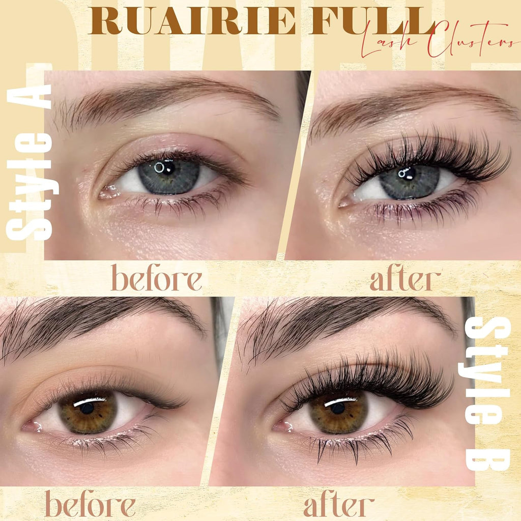 Ruairie Natural Lash Clusters Kit Wispy Lash Extension Kit 4 Styles Eyelash Extension Kit 143pcs Eyelash Clusters Kit D-Curly Individual Lashes Kit with Bottom Lash Clusters