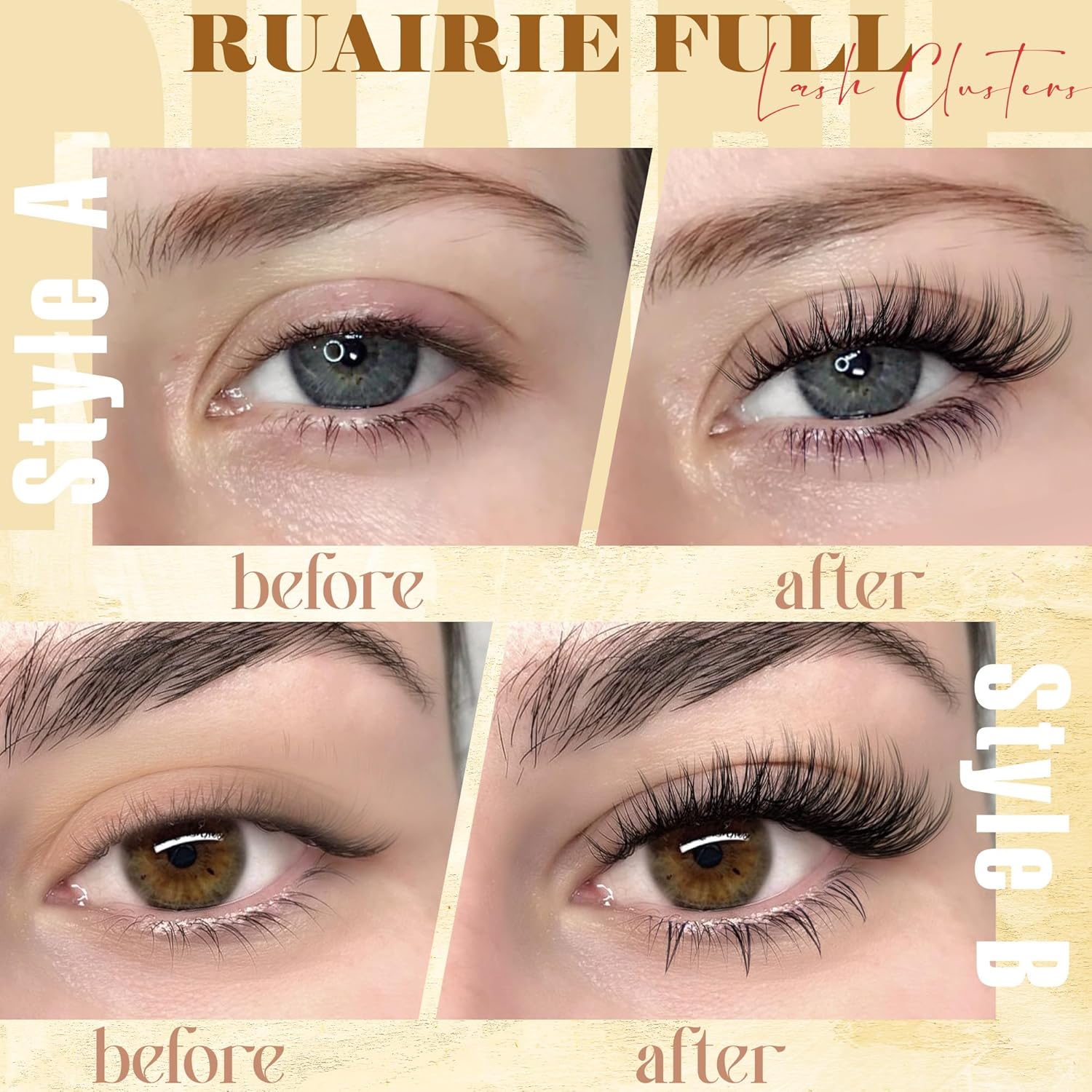 Ruairie Natural Lash Clusters Kit Wispy Lash Extension Kit 4 Styles Eyelash Extension Kit 143pcs Eyelash Clusters Kit D-Curly Individual Lashes Kit with Bottom Lash Clusters