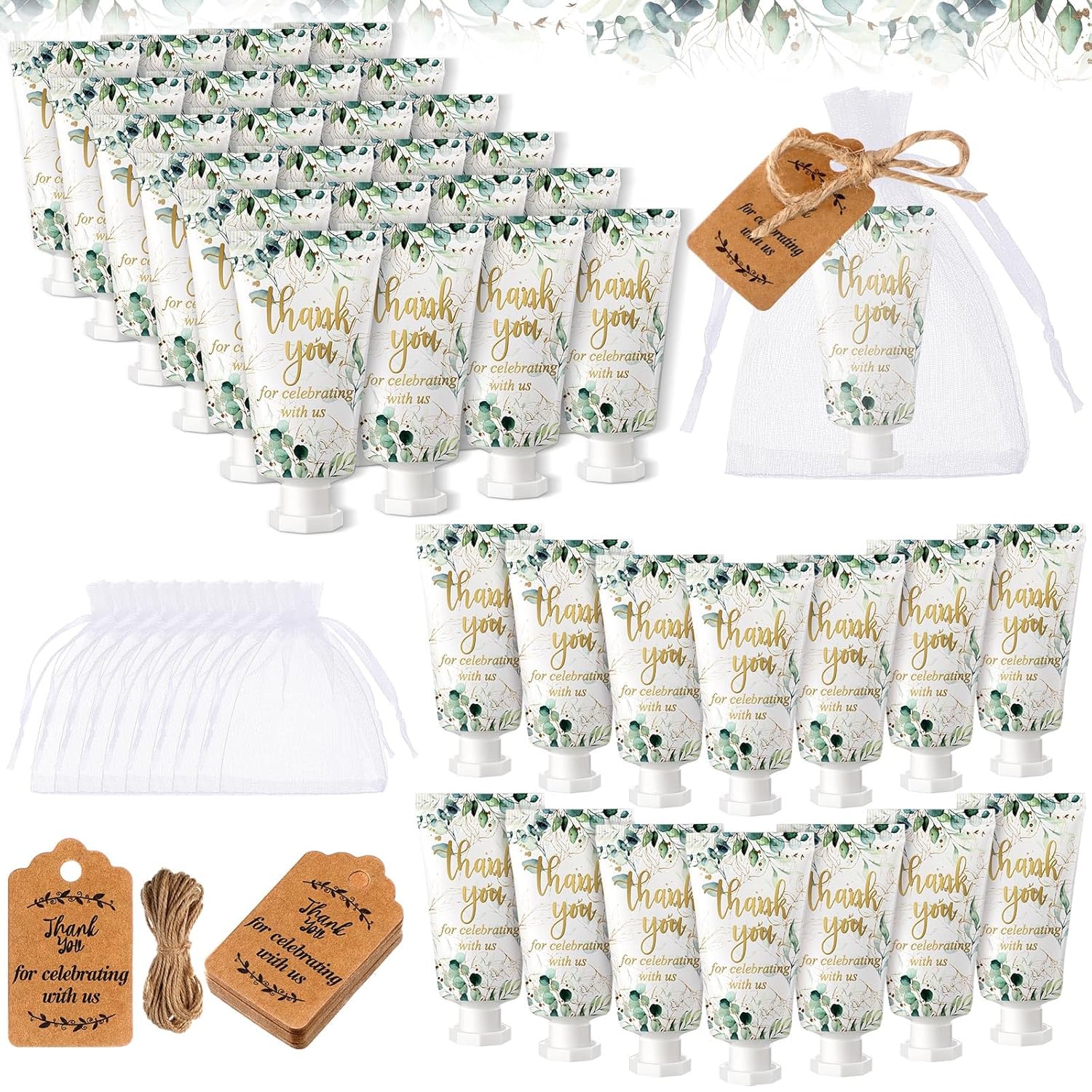 48 Sets Baby Shower Hand Cream Party Favors for Guests Gift Bulk Travel Size Hand Lotion Set for Baby Shower Wedding Christmas(Eucalyptus Leaves)