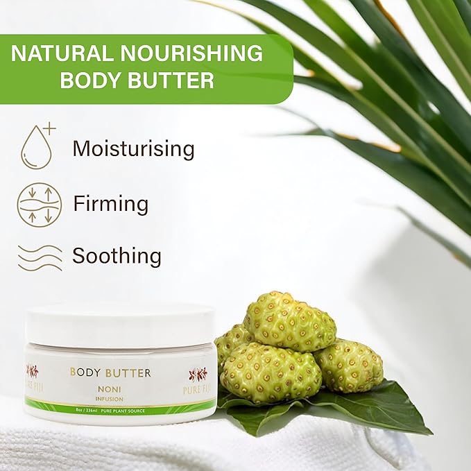 PURE FIJI Body Butter - Moisturizer Body Butter Cream - Face Cream and Body Lotion for Dry Skin with Natural Oils & Vitamin E, Body Butter For Women for Men,Noni, 8oz