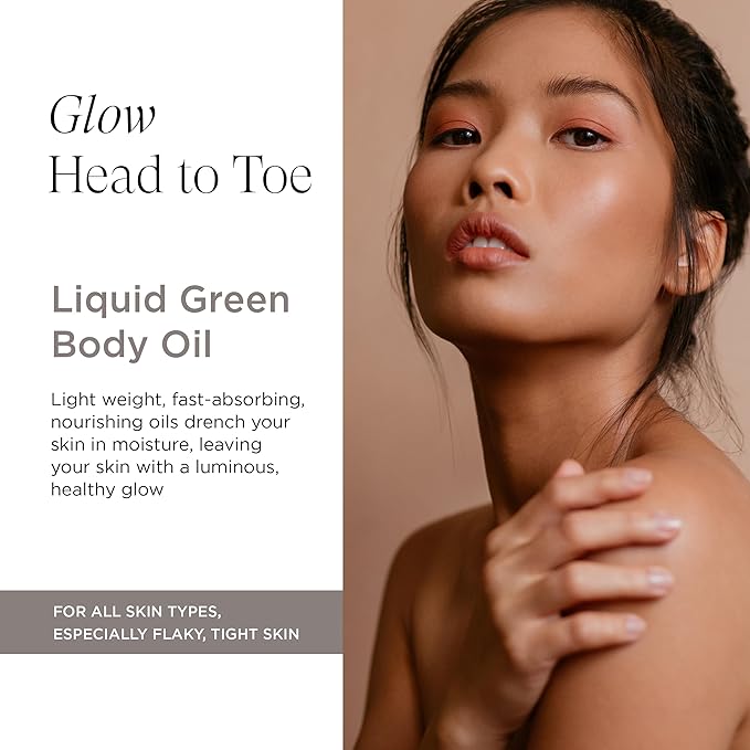 Liquid Green Body Oil, Intensive Hydration and Radiance, Antioxidant and Soothing for All Skin Types, Vegan, 3.4 Oz