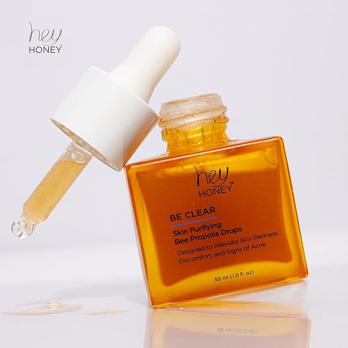 Hey Honey Skincare Be Clear Skin Purifying Bee Propolis Drops Serum | Designed To Alleviate Skin Redness, Discomfort, Blemishes & Acne | 1 Oz