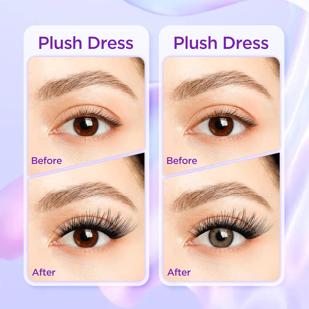 Lash Extension Kit DIY Lash Clusters Kit Eyelash Extensions Individual Lashes Extensions with (168Pcs, Plush Dress, 0.07D 8-18mm)