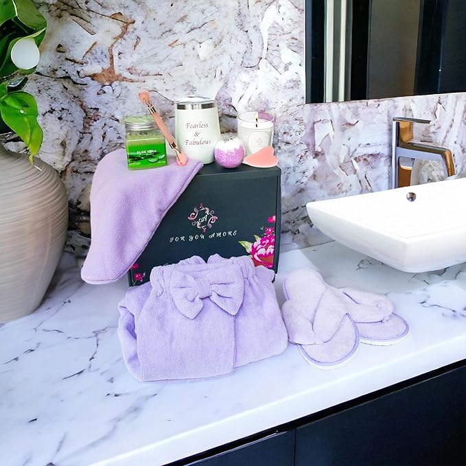 Relaxing Luxury Spa Care Package with Body & Hair Wrap and Matching Flip Flops, Thinking of You Gifts for Women, Birthday Baskets, Get Well Soon Gifts, Her, Sister, Mom, Best Friends