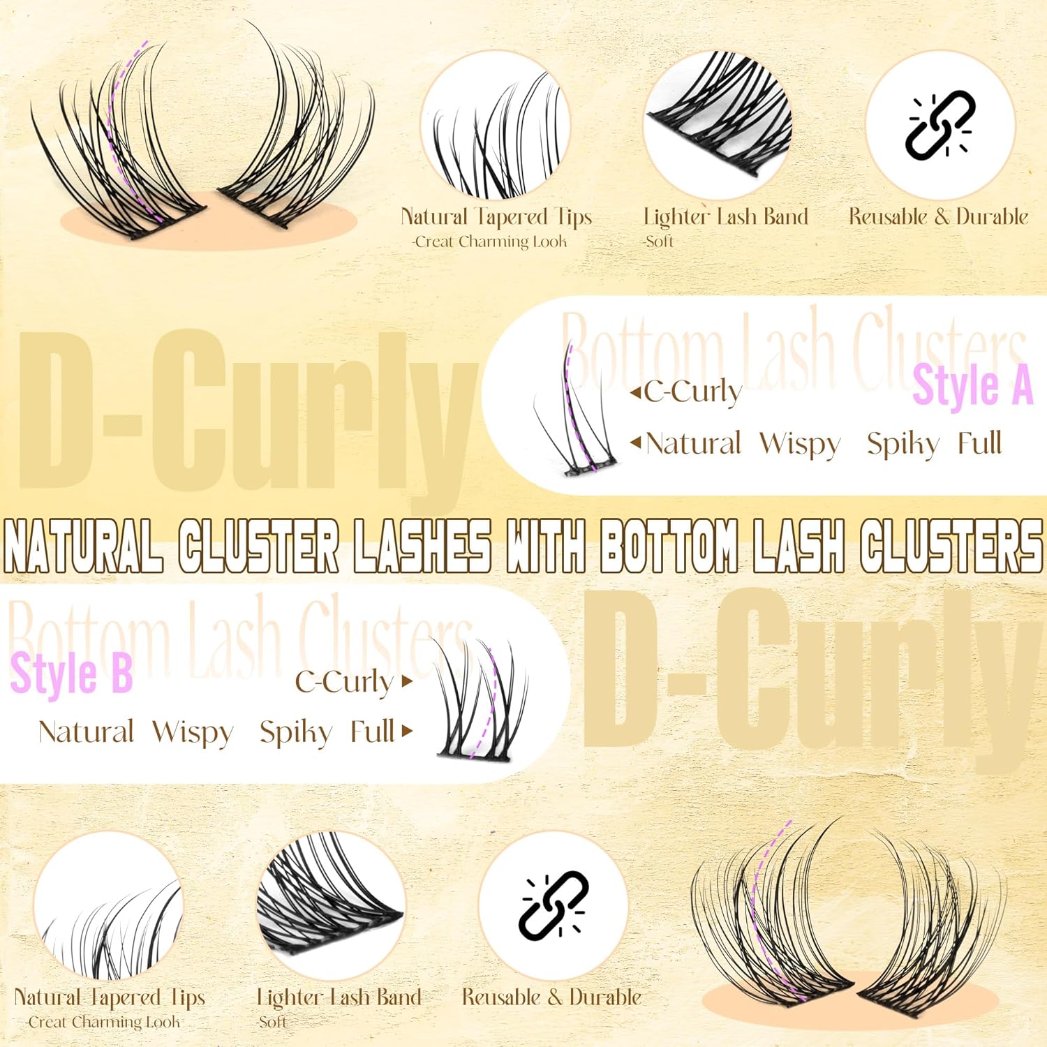 Ruairie Lash Clusters Kit Natural Lash Extension Kit 4 Styles Wispy Eyelash Extension Kit D-Curly Eyelash Clusters Kit 156pcs Cluster Eyelash Extensions Kit with Bottom Lash Clusters