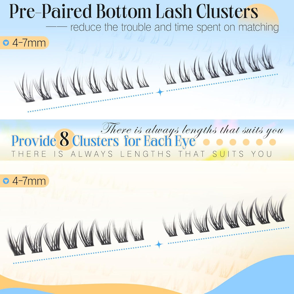 Bottom Eyelash Clusters Lower Lashes Natural Manga Individual Lashes 4-7MM Short Lash Extension Bottom Lash Clusters CC-Curly DIY at Home Easy Application by Newcally