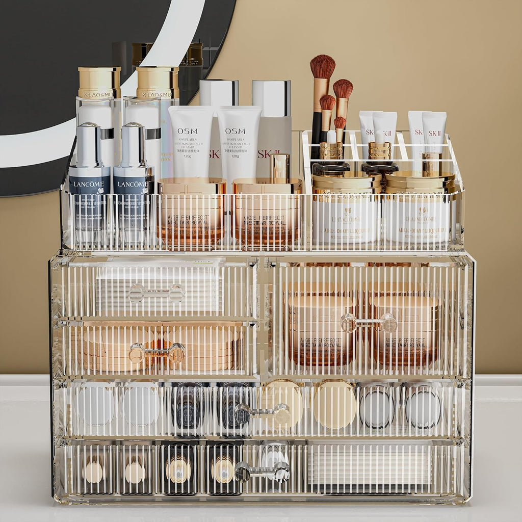 ZHIAI Stackable Storage Drawers, Acrylic Bathroom Counter Organizer Clear Makeup Organizers for Vanity, Kitchen Cabinets, Bathroom, Undersink, Home Organization and Storage (2Top 3 Drawers,)