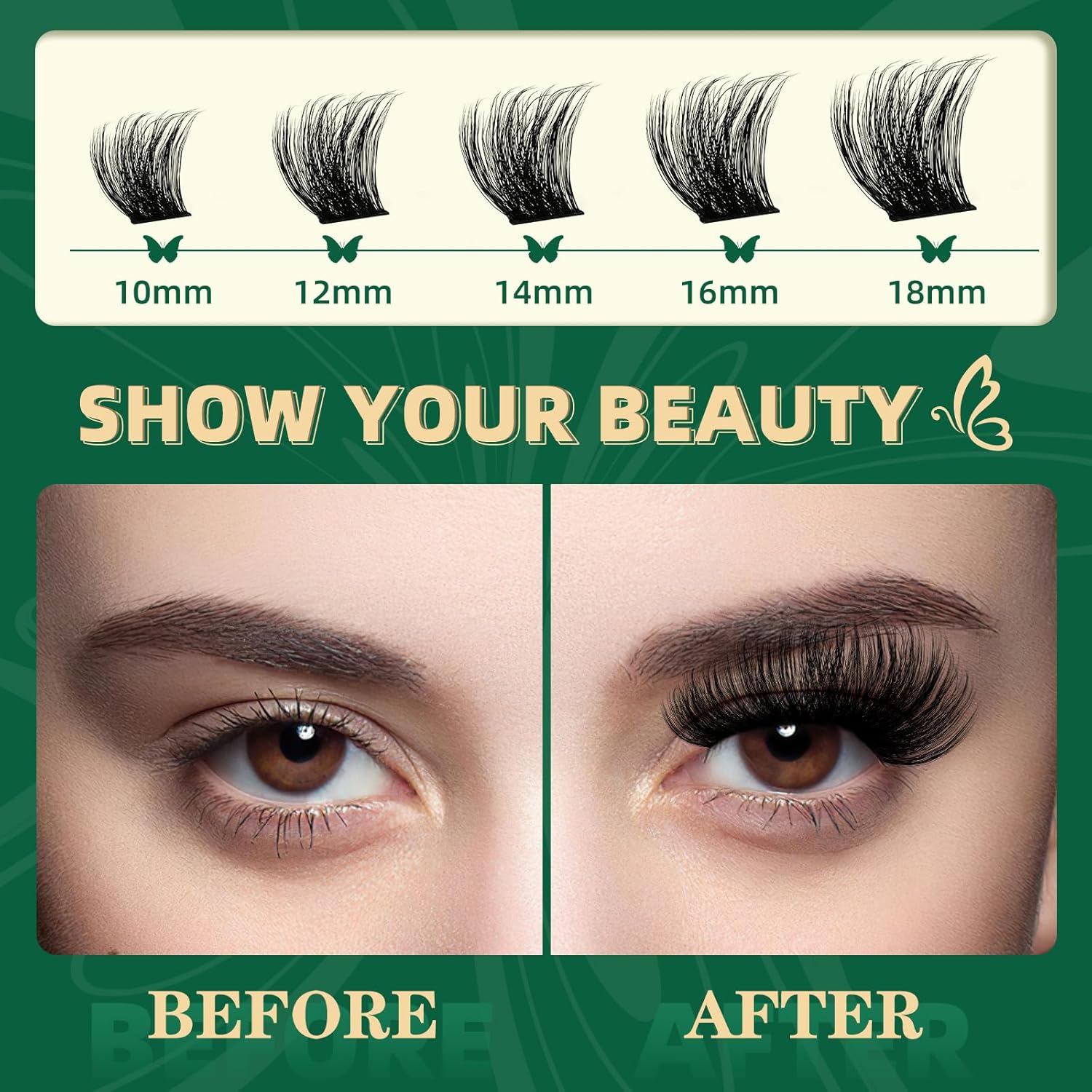 KEYYOU Lash Clusters 120pcs Eyelash Clusters 10-18mix D Curl Cluster Lashes Thick Super Soft Wispy DIY Eyelash Extension at Home(PC03-D-10-18MIX)